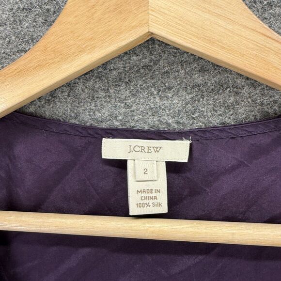 J. Crew Blouse Women 2 Purple Silk Sleeveless Wide Strap Pleated V-Neck Casual - Picture 3 of 6